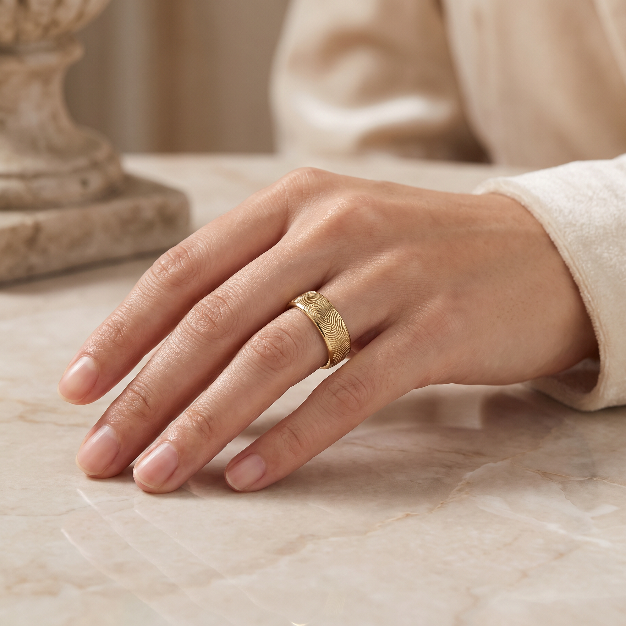 Wide Fingerprint Band Ring – Gold-Plated