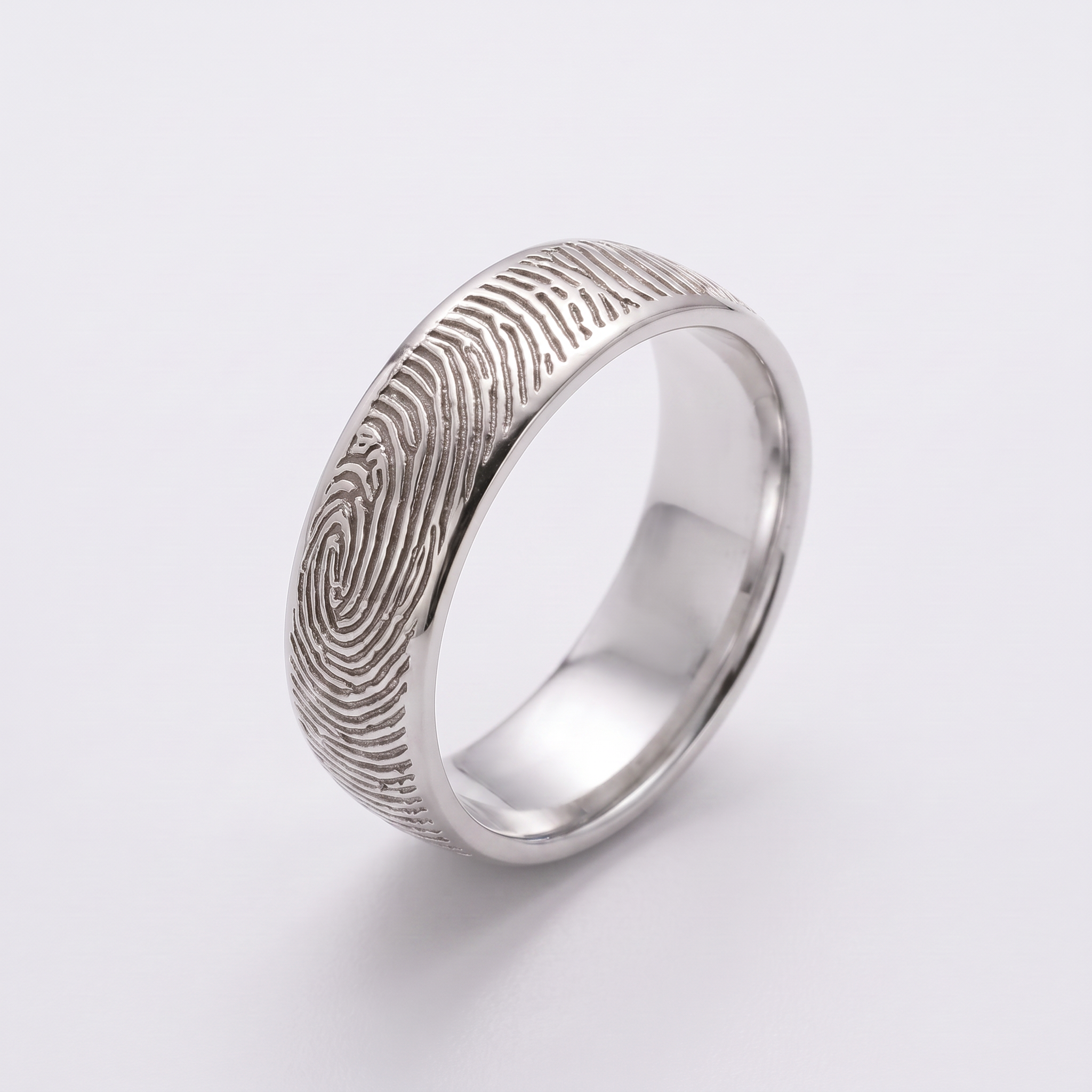 Wide Fingerprint Band Ring – Silver