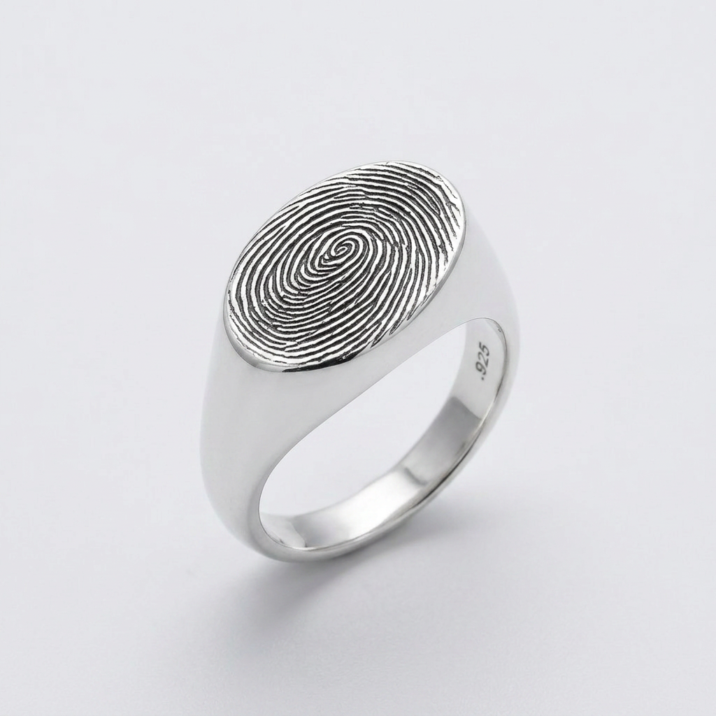 Oval Signet Fingerprint Ring – Silver