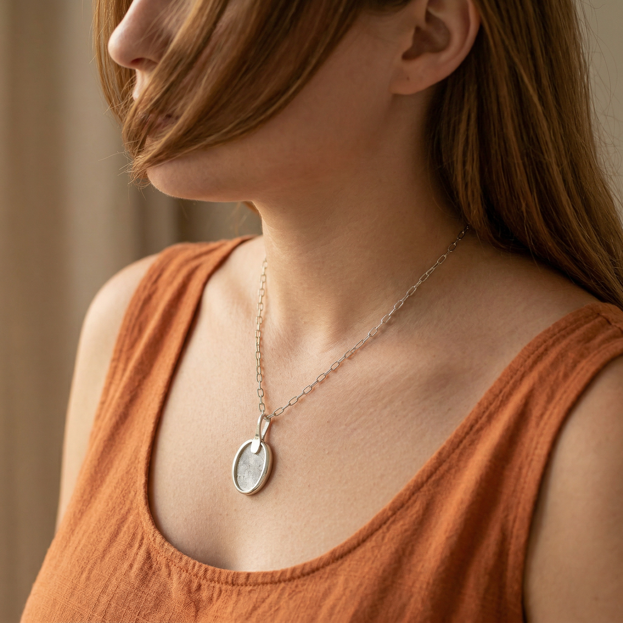 Silver Seal Oval Pendant