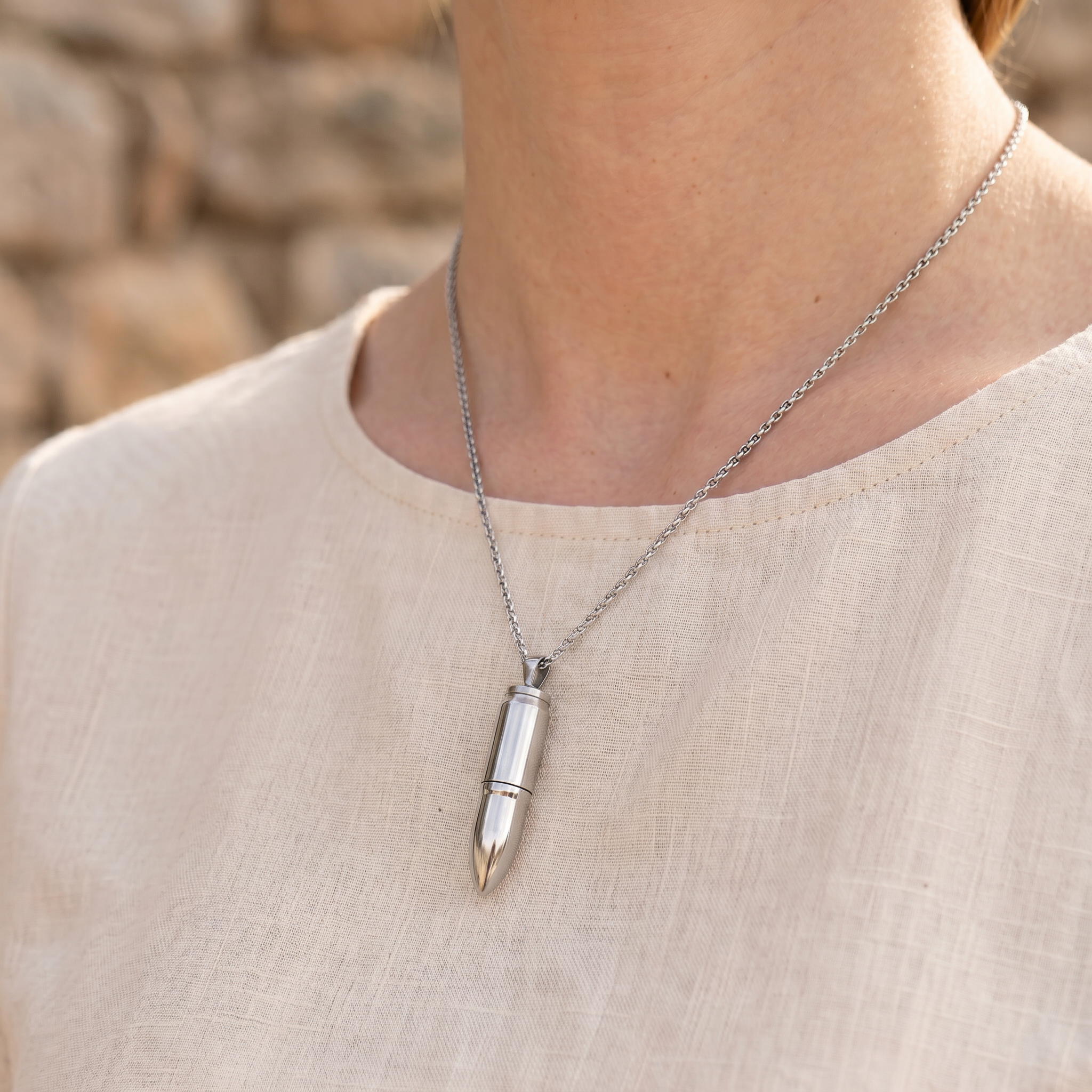 Silver Bullet Shaped Urn Pendant