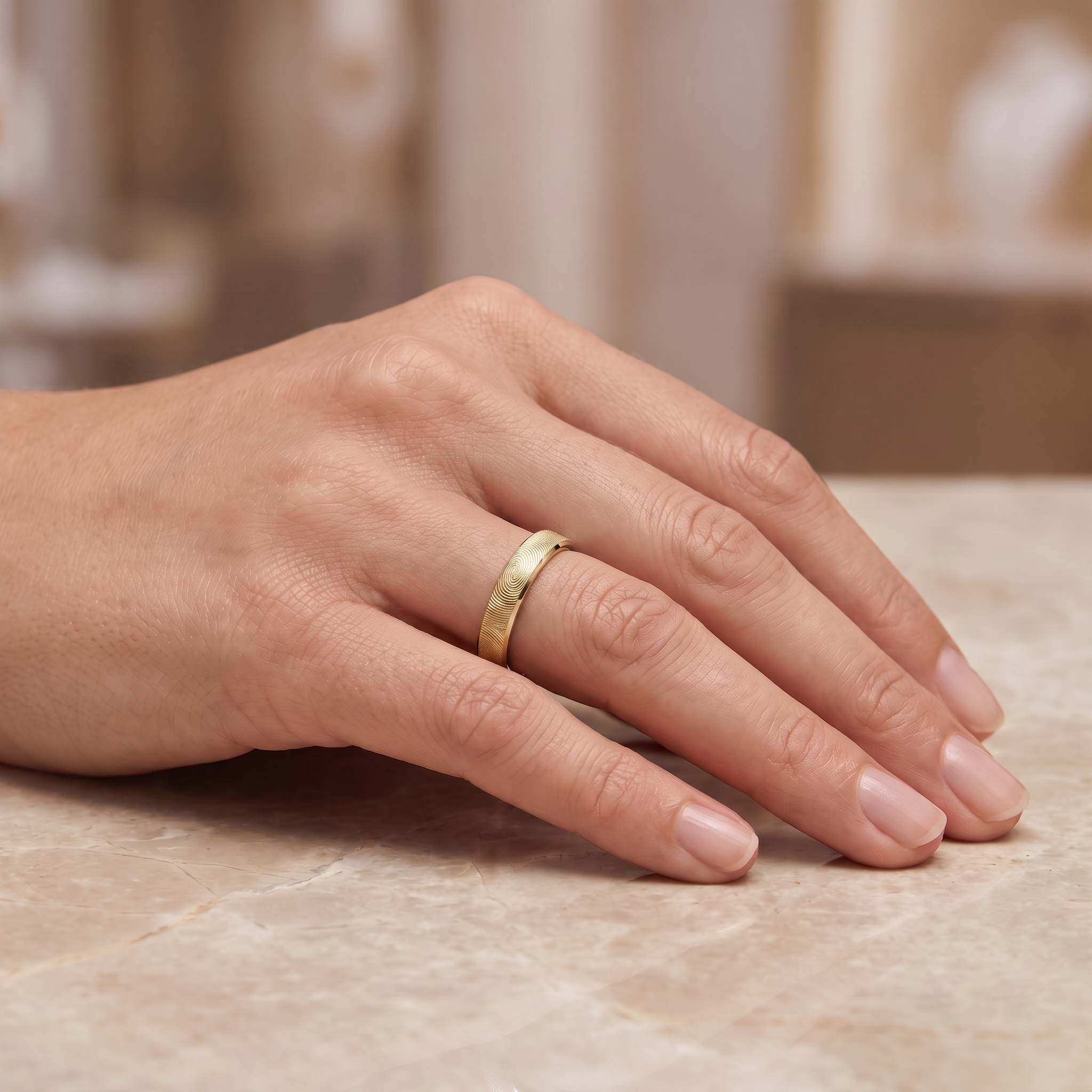 Slim Fingerprint Band Ring – Gold-Plated