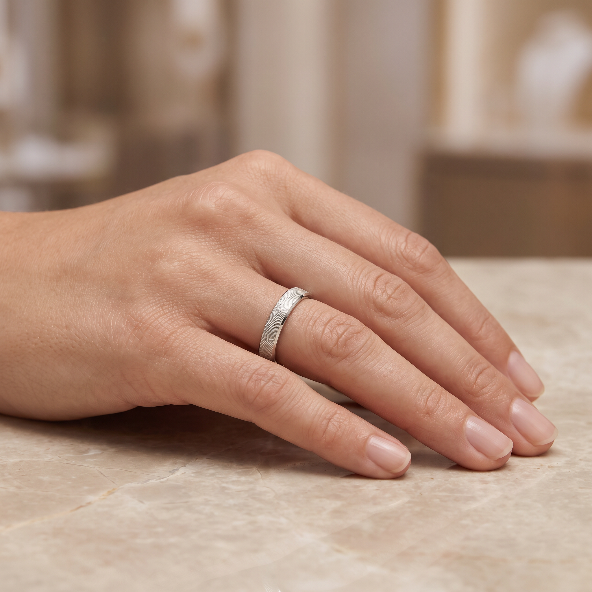 Slim Fingerprint Band Ring – Silver