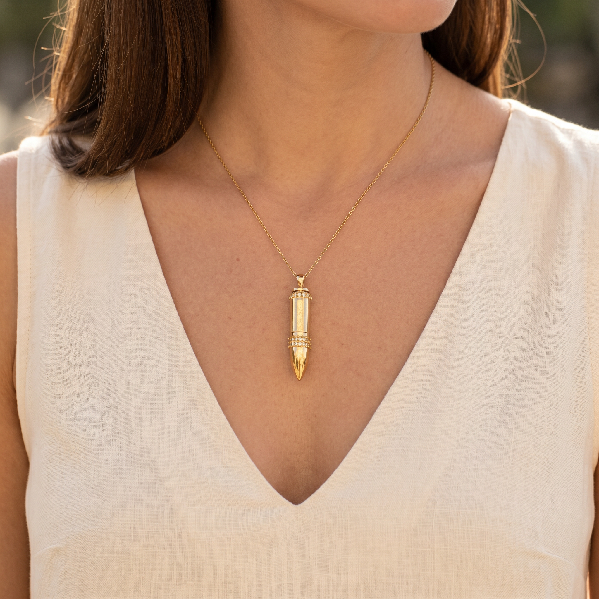 Gold Bullet Shaped Iced Urn Pendant