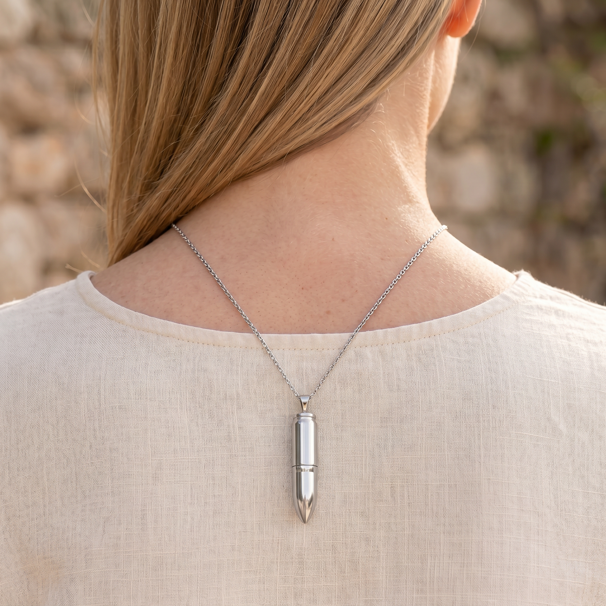 Silver Bullet Shaped Urn Pendant
