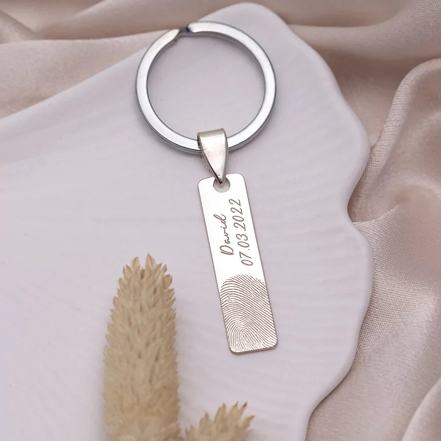 Silver Small Fingerprint Keychain